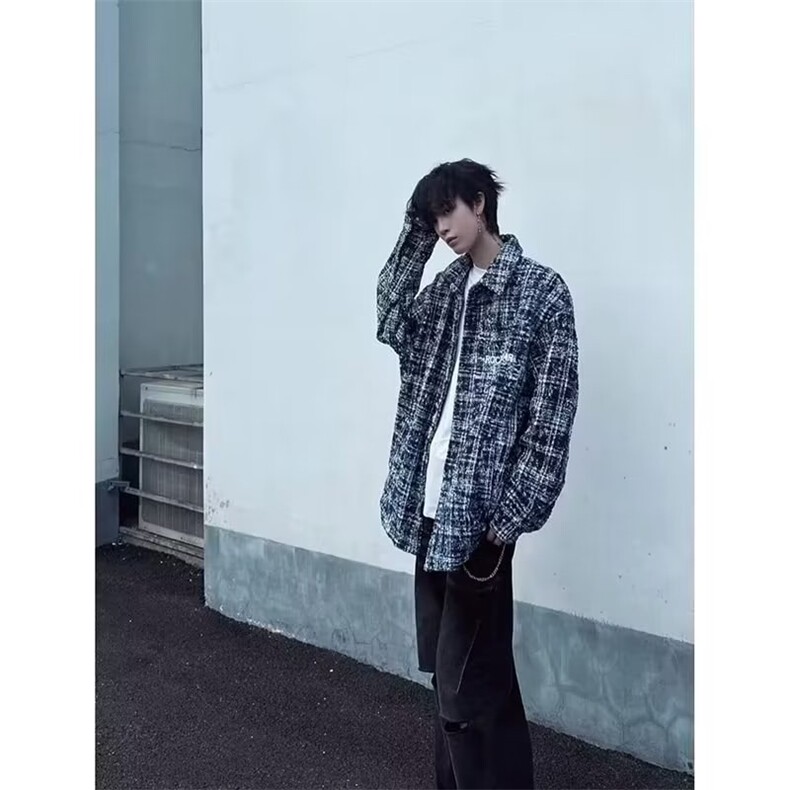 美式小香风编织外套男款国潮粗花呢刺绣复古千鸟格高级感男装夹克,男装衬衫,星座1109-4