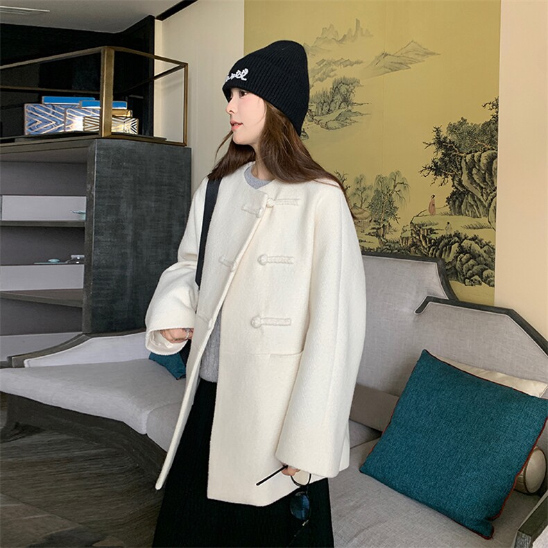 【已出货】2025冬宽松版型新中式呢大衣外套2C372-9066-P205控298,女装毛呢外套,2C372