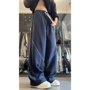 男运动裤校服裤一条杠深蓝宽松校裤女黑色直筒校服裤K6780-P32图片