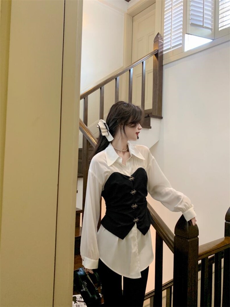 秋季新款假两件风衬衫，女装衬衫，M.W 嫚维