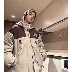 EQ333撞色连帽冬季加厚棉衣外套男女情侣装工装棉服2024新款，男装棉衣，电商C306-1