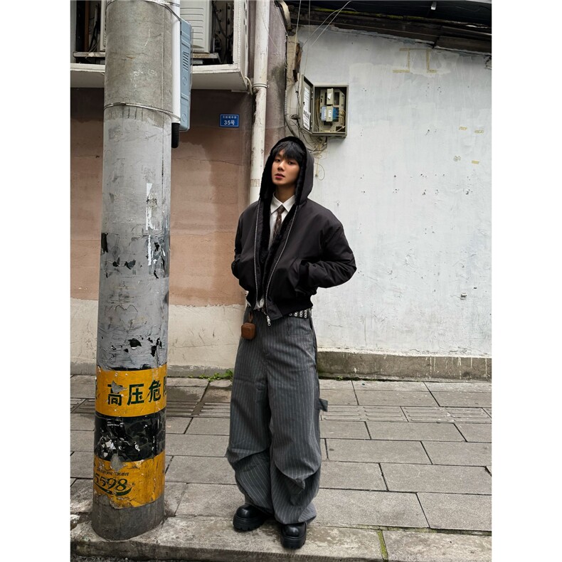 网图仿兔毛连帽座山雕夹克棉服加绒棉衣外套A025-QY15032-P100,男装夹克,电商A025