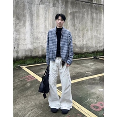26@美式复古宽松cleanfit口袋弯刀裤廓形工装牛仔裤S50106P56网图，男装牛仔裤，电商B245