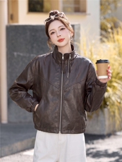 新品现货时尚设计感皮衣外套女短款潮流时尚炸街机车皮夹克，女装皮衣，韩蔻秀