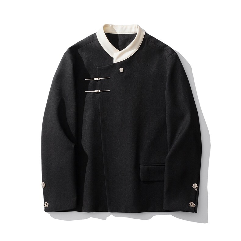 新中式拼色金属搭扣西服男:95%聚酯纤维5%氨纶XF77951特P65控98，男装西服，星座227-7