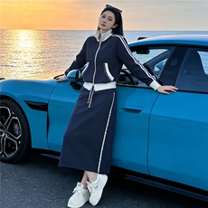 高级时尚休闲套装女春季订珠拼接色拉链开衫卫衣长半身裙两件套潮，女装套装/套裙，江南