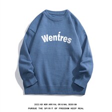 白底22秋冬新款潮流字母印花百搭保暖圆领套头毛衣M1053P50控68，男装针织衫/毛衣，电商A247-1