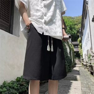 新中式风盘扣休闲短裤女夏季薄款宽松显瘦五分裤子D90488-p28图片