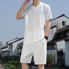 2025春季风男装套装针织龙纹提花唐装套装短袖+短裤A100-P85，男装牛仔裤，电商B277(原6028)