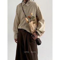 网络图，复古竖条纹长袖秋冬季潮流vintage衬衣XZ302B-1-J09P45，男装衬衫，星座302B-1