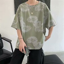 21夏季港风新款五分袖ins潮牌印花短袖T恤男宽松百搭体恤TX18-p20图片