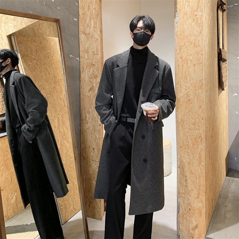J252-P105秋季新款中长款毛呢风衣外套，男装风衣，星座109