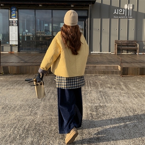 撞色圆领棉衣休闲裤两件套女短2025冬季新款小个子休闲宽松小棉袄图片