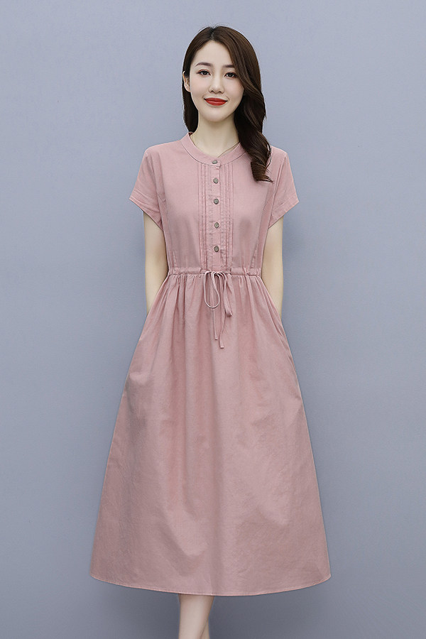 棉麻连衣裙女中长款2025年夏季新款女装文艺减龄短袖宽松亚麻裙子,女装连衣裙,鑫思依格