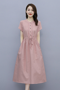 棉麻连衣裙女中长款2025年夏季新款女装文艺减龄短袖宽松亚麻裙子图片