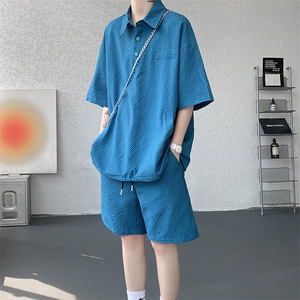 8XL-M日系工装短袖衬衫男夏季POLO衫t恤休闲运动套装TZ38004特P55图片