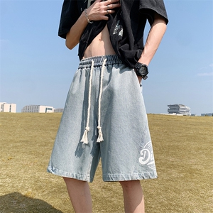 2026夏季港风牛仔短裤高品质拼接印花韩版男五分裤XD22988-P45图片
