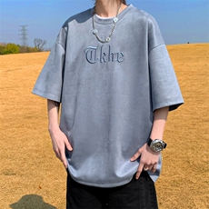 240克麂皮绒短袖T恤大码宽松重磅刺绣男T109-T2311-P32，男装T恤，星座109