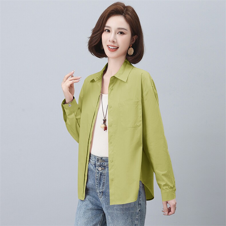 衬衫女大码棉开衫棉长袖9宽松简约时尚春季开衫衬衫，女装衬衫，曼沙奕珂