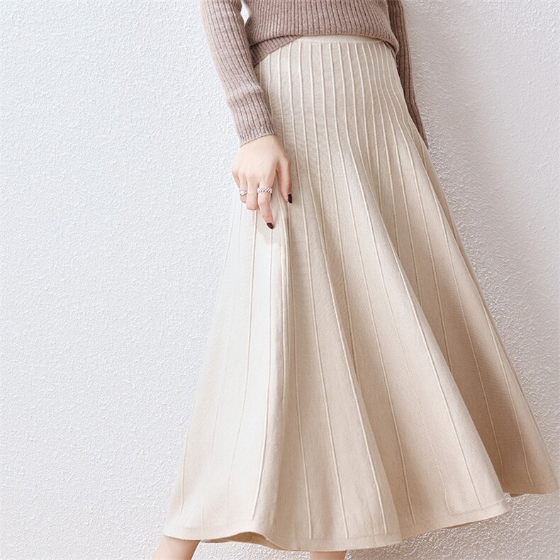 针织半身裙女秋冬中长款包臀裙高腰显瘦百褶毛线裙子2024年秋季，女装半身裙，越洋羊
