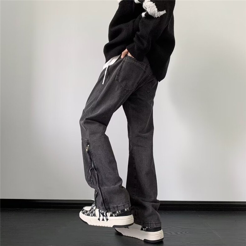高街美式复古水洗拉链牛仔裤男宽松直筒hiphop垂坠感裤子8197-p53,男装牛仔裤,星座1008-1