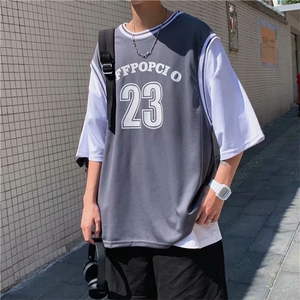 篮球衣服男短袖2023夏假两件运动上衣潮t恤ins原宿港风 T614-P26图片