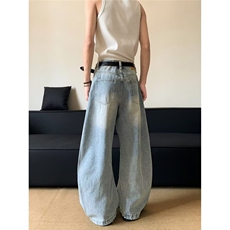 美式复古水洗浅色弯刀牛仔裤男女潮百搭显瘦休闲裤NZK6090-p48，男装牛仔裤，星座302B-2