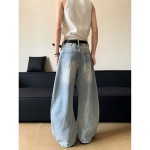 美式复古水洗浅色弯刀牛仔裤男女潮百搭显瘦休闲裤 NZK6090-p48图片