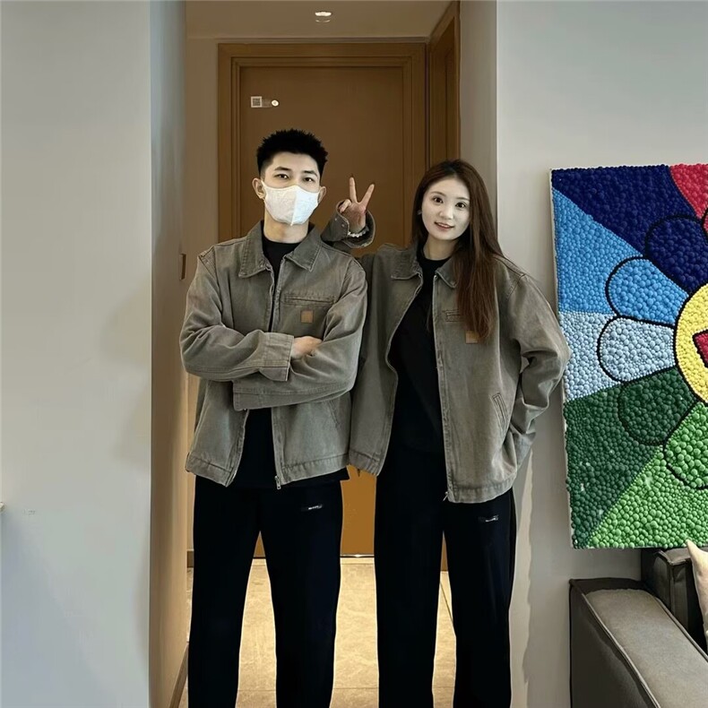美式复古牛仔外套男款春秋季宽松底特律工装夹克潮牌做旧情侣衣服,男装工装外套,星座506A