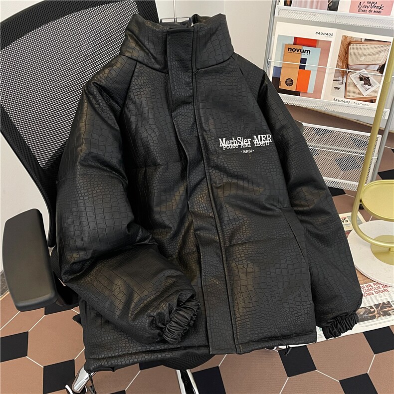 鳄鱼纹pu皮棉服男冬季潮面包服美式街头立领棉衣外套Q3353P110,男装棉衣,星座1116-2