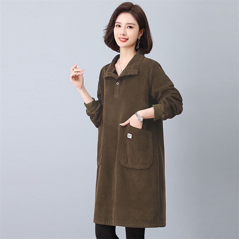 冬季新款保暖加绒加厚连衣裙显瘦修身长袖大码女装时尚百搭气质外套，女装连衣裙，悦见她