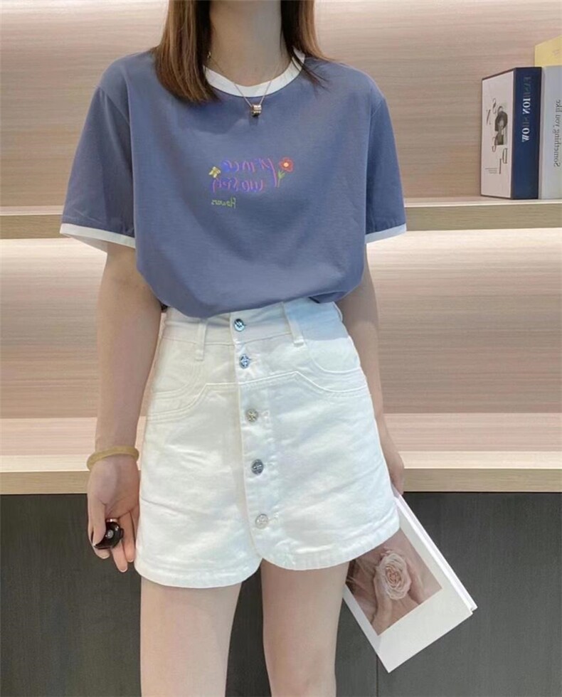 现货，夏装新款，领口撞色T，其它，素墨