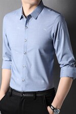 冰丝长裤长袖衬衫男春秋季商务休闲爸爸商务无痕中年免烫衬衣，男装衬衫，电商B212（原钱塘6029）