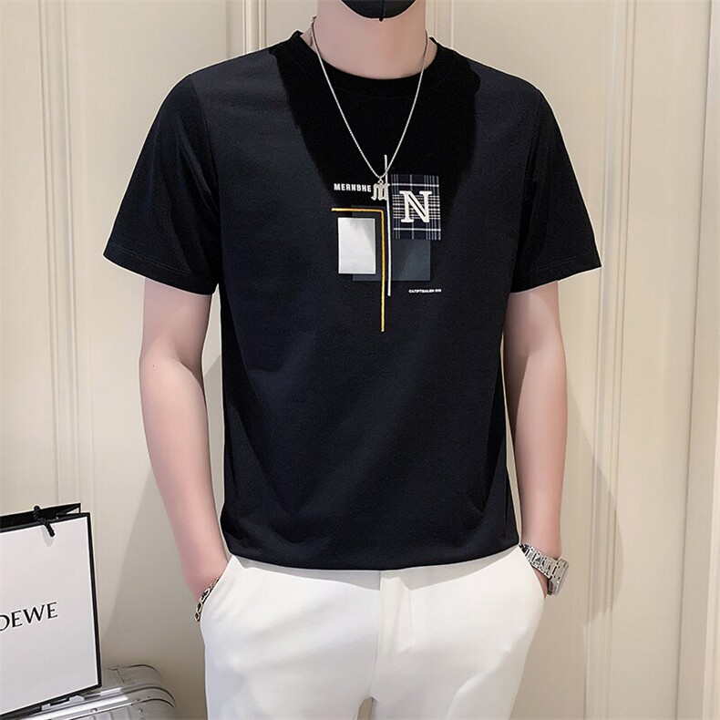 夏季短袖T恤男士潮牌印花半袖上衣2025新款夏装A313-5816-P48,男装T恤,电商A313
