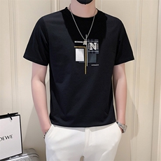 夏季短袖T恤男士潮牌印花半袖上衣2025新款夏装A313-5816-P48，男装T恤，电商A313
