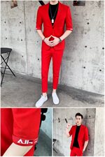 夏季七分袖西装套装男半袖中袖西服九分裤A470-TZ01，男装西服套装，电商A207