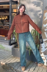 安可拉红麂皮绒立领外套女秋2025新款高级感美拉德小个子休闲夹克，女装短外套，浙宝212A