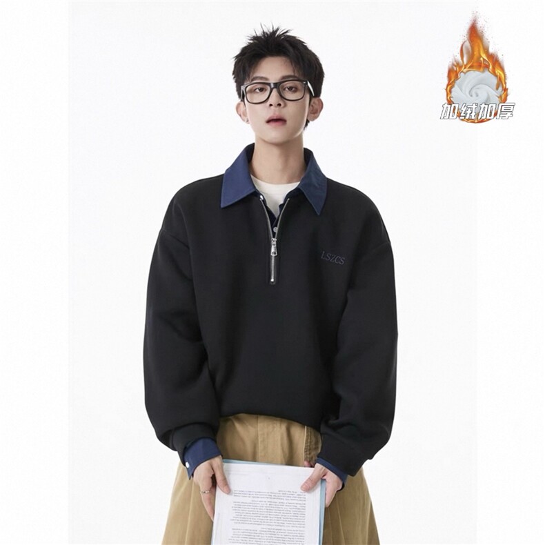 GENIOLAMODE少年感运动休闲polo衫卫衣男款秋季潮牌宽松翻领长袖,男装卫衣,星座302A
