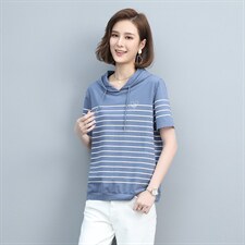 2023夏季新款简约时尚气质圆领休闲舒适连帽T恤，女装T恤，玛其路