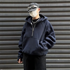 抖音得物二开美式重磅宽松结构拉链设计防风高领连帽卫衣外套W76，男装卫衣，电商A486