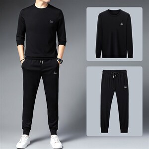 春秋季男士商务休闲套装圆领长袖T恤衫新款中青年潮流长裤两件套,男装休闲套装,电商B212（原钱塘6029）