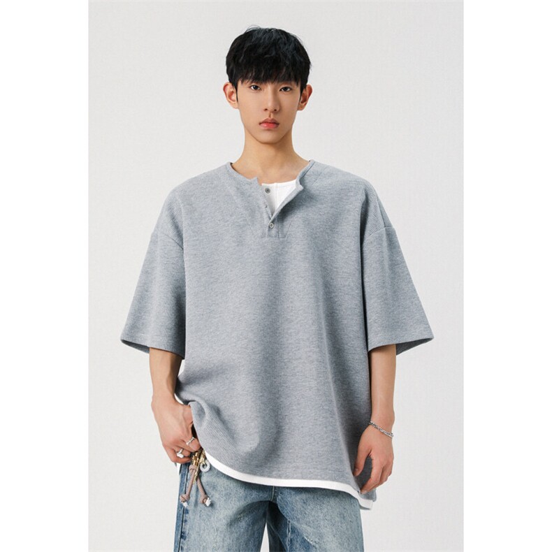 2025夏季新款港风无影墙大码华夫格短袖T恤M-5XHT25294-特P20，男装T恤，电商A022