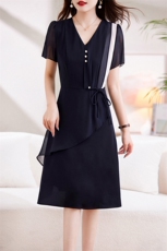 时尚潮流2023新款夏季女装荷叶边短袖夏季中长款显瘦连衣裙，女装连衣裙，施恩睿棋