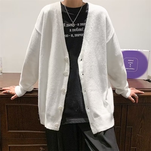 针织衫毛衣外套男士早秋季新款ins潮牌宽松V领纯色慵懒风开衫线衣图片