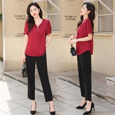 2022年新款上衣感轻奢醋酸绸缎面抗皱仿真丝衬衣烟管裤，女装衬衫，贵人树
