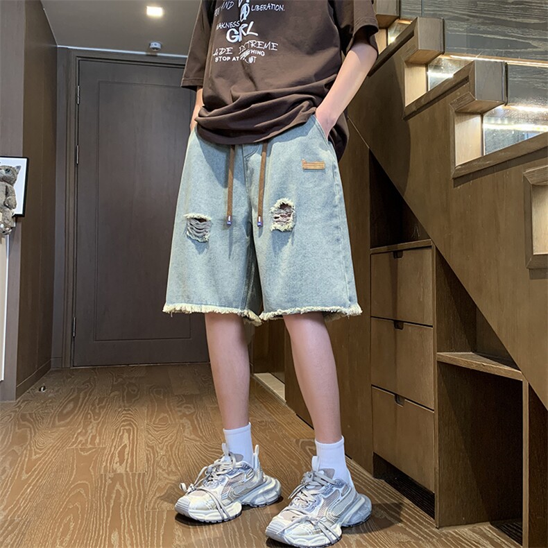 美式破洞牛仔短裤男女夏季潮牌毛边潮流高街vibe乞丐中裤ZJ12-P35,男装牛仔裤,星座1008