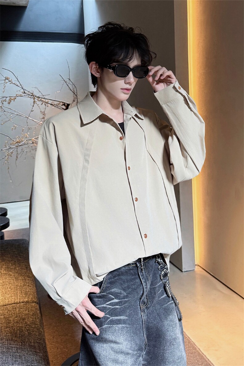 CS1159-特P33控58秋季潮流大码拼接高级感痞帅衬衫宽松外套男,男装衬衫,电商A059