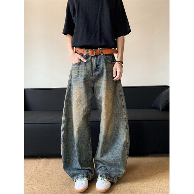夏季美式复古重工水洗牛仔裤男宽松休闲弯刀长裤N0608-P50,男装牛仔裤,星座308B-1