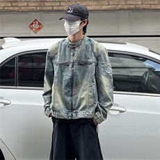 CL0797-P72美式复古秋季新款牛仔外套男拉链潮牌设计感小众夹克，男装工装外套，电商C233