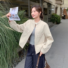 【主推】复古简约小立领休闲口袋短外套2D148-2626-P155-K268，女装短外套，2D148